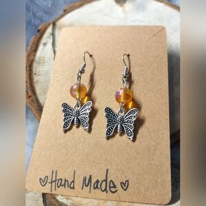 Orange bead Butterfly Charm Handmade earrings